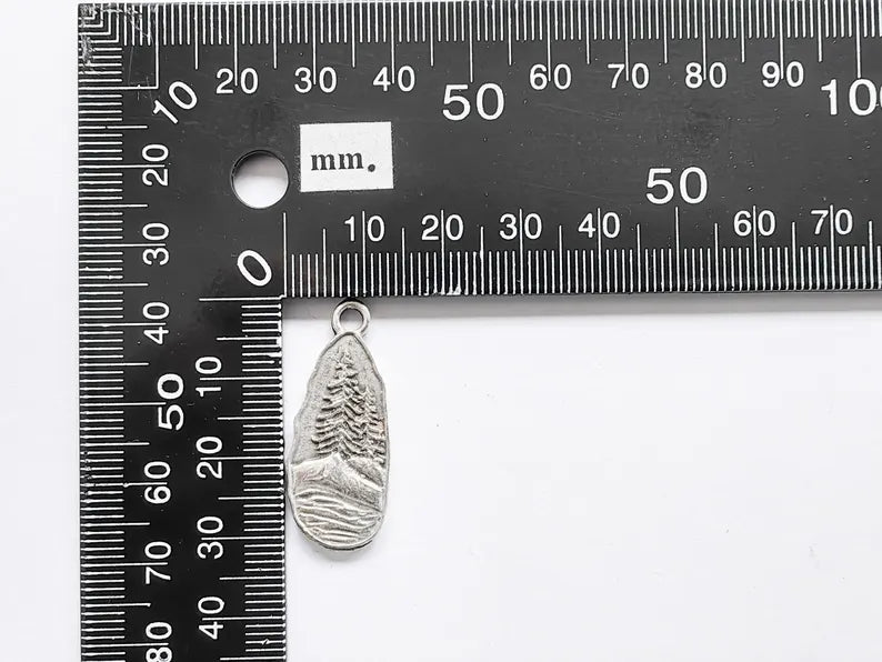 Pine Tree Rocky, Mountain Charms, Forest Landscape Pendant, Nature Pendant Boho Earring Charms, Antique Silver Plated 31x12mm G36865