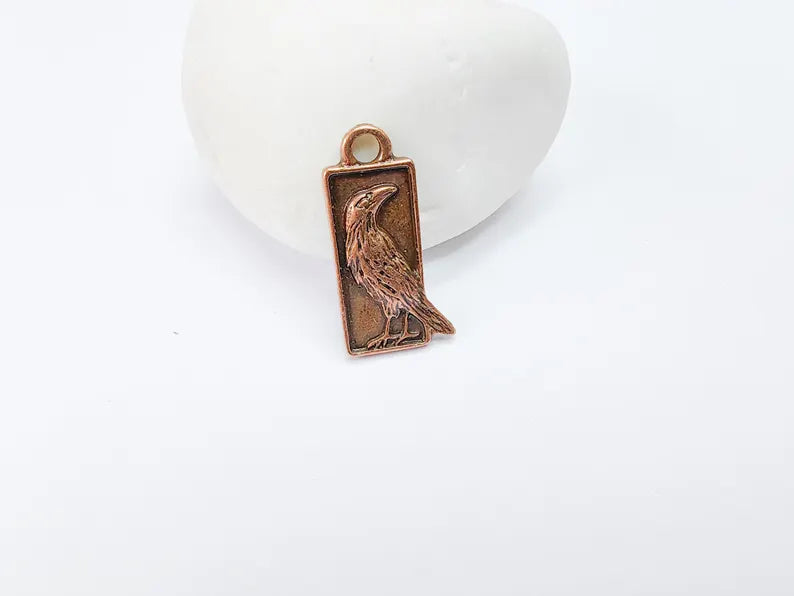 4 Raven Charm Pendant, Gothic Boho Charm, Nature Earring Charm, Mystical Bird, Necklace Parts, Antique Copper Plated Zamac 25x10mm G36875