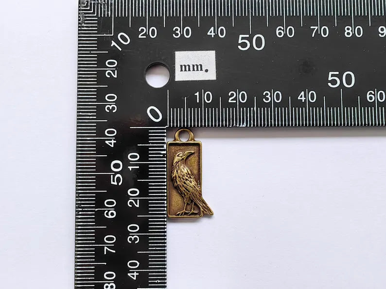 4 Raven Charm Pendant, Gothic Boho Charm, Nature Earring Charm, Mystical Bird, Necklace Parts, Antique Bronze Plated Zamac 25x10mm G36877