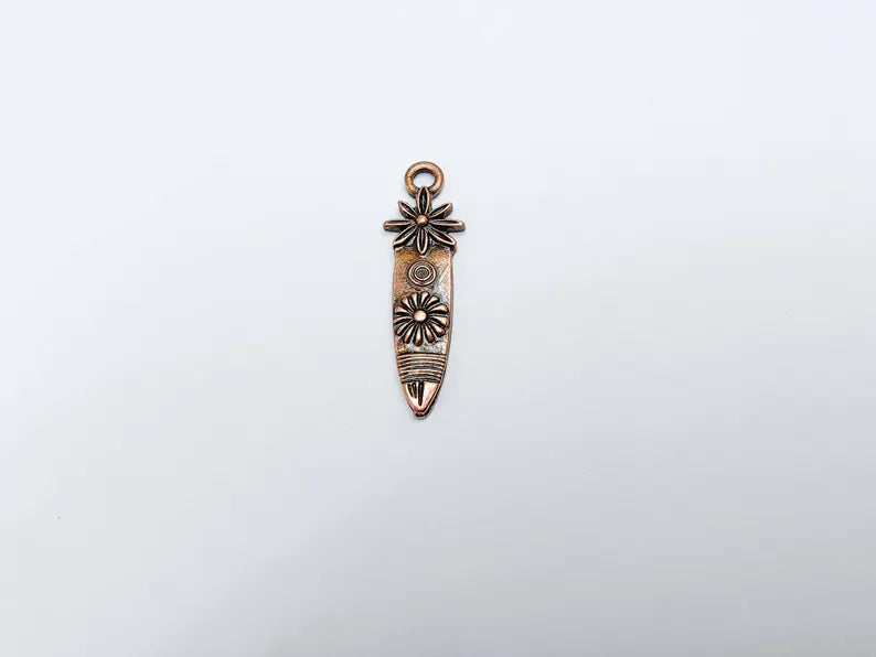 4 Sunburst and Flower Charms, Earring Charms, Boho Dangle Pendant, Necklace Parts, Antique Copper Plated 33x10mm G36802
