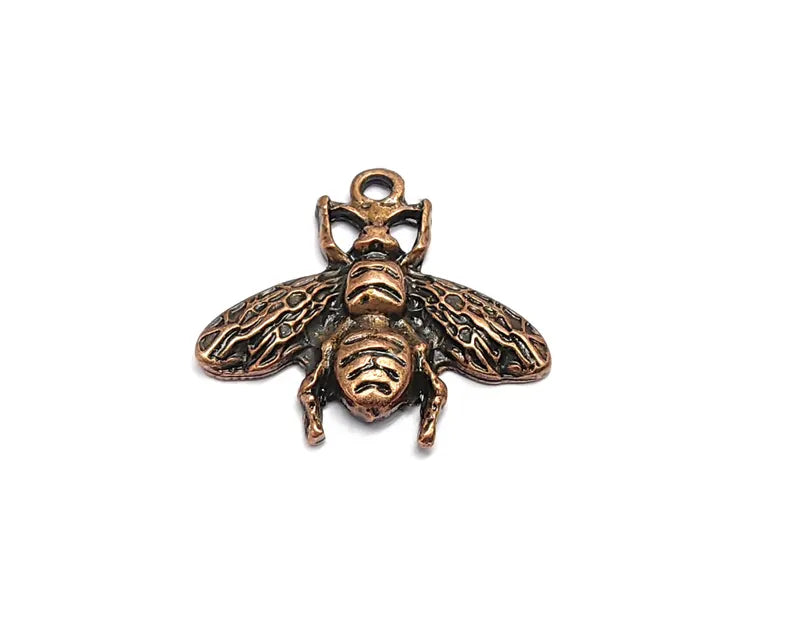 2 Bee Charms, Fly Charms Antique Copper Plated Pendant (27x23mm) G36882