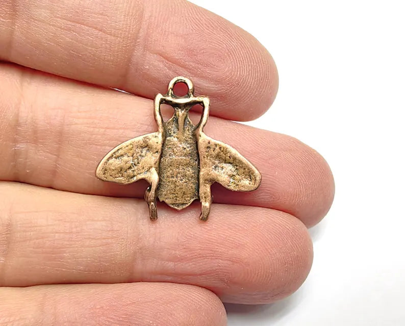 2 Bee Charms, Fly Charms Antique Copper Plated Pendant (27x23mm) G36882