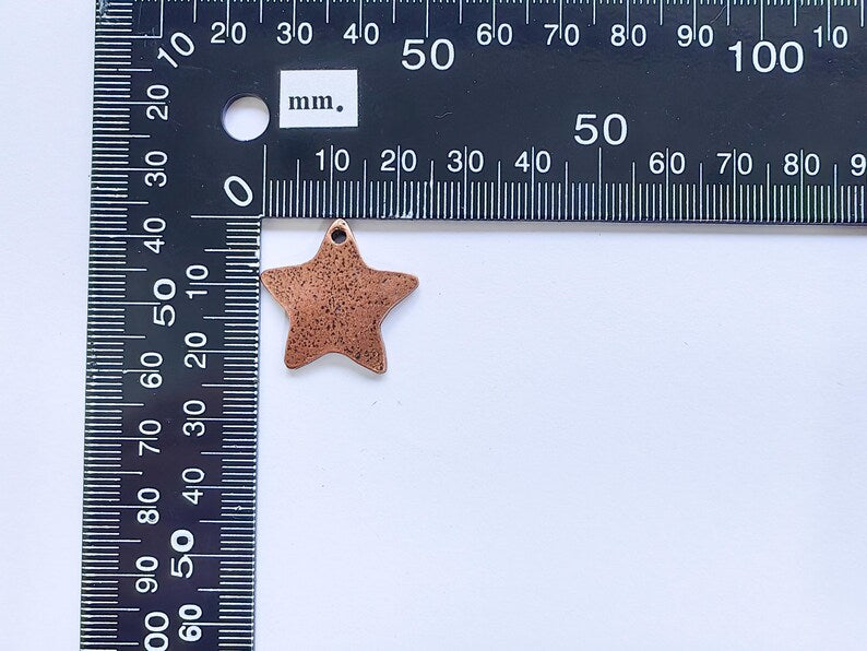 2 Star Charms, Boho Charms, Rustic Charms, Earring Charms, Copper Pendant, Necklace Parts, Antique Copper Plated 24x23mm G36826