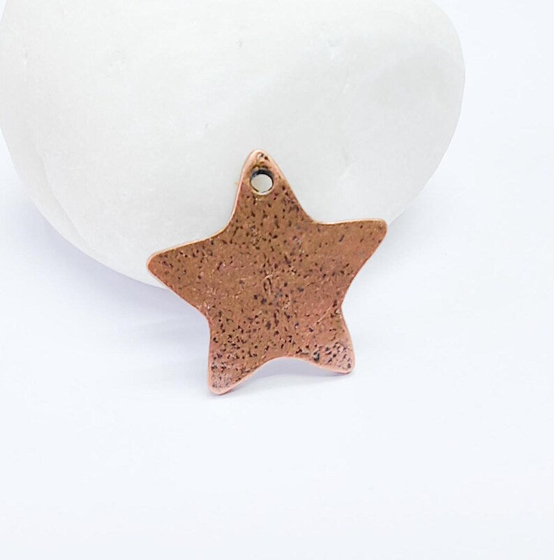 2 Star Charms, Boho Charms, Rustic Charms, Earring Charms, Copper Pendant, Necklace Parts, Antique Copper Plated 24x23mm G36826