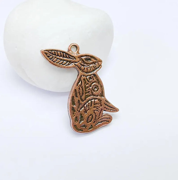 Rabbit Charm, Rabbit Pendant, Boho Charm, Earring Charms, Dangle Pendant, Necklace Parts, Antique Copper Plated Zamac 36x29mm G36831