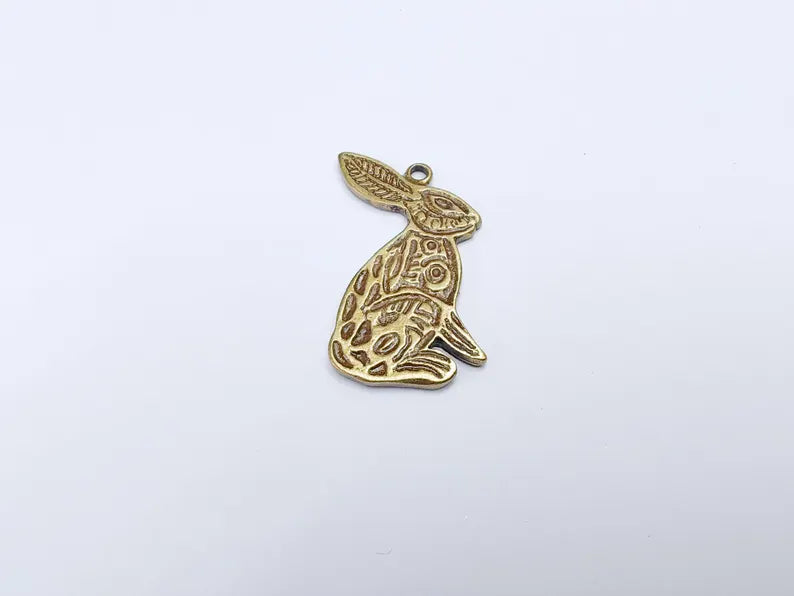 Rabbit Charm, Rabbit Pendant, Boho Charm, Earring Charms, Dangle Pendant, Necklace Parts, Antique Copper Plated Zamac 36x29mm G36831