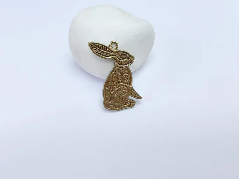 Rabbit Charm, Rabbit Pendant, Boho Charm, Earring Charms, Dangle Pendant, Necklace Parts, Antique Copper Plated Zamac 36x29mm G36831