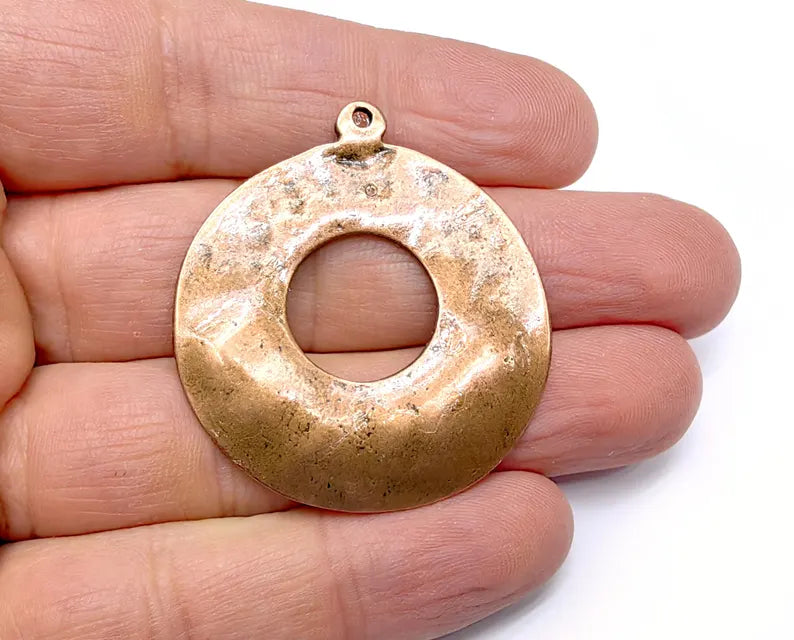 Donut Charms, Jewelry Parts, Copper Bracelet Component, Copper Earring Finding, Antique Copper Plated Metal (44x40mm) G36837