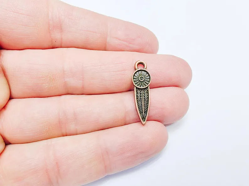 5 Boho Charm, Vintage Style Charms, Earring Charms, Minimalist Dangle Pendant, Necklace Parts, Antique Copper Plated 26x7mm G36839