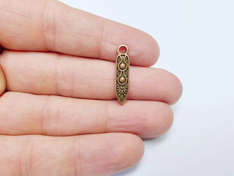 5 Boho Charm, Vintage Style Charms, Earring Charms, Minimalist Dangle Pendant, Necklace Parts, Antique Copper Plated 25x5mm G36848
