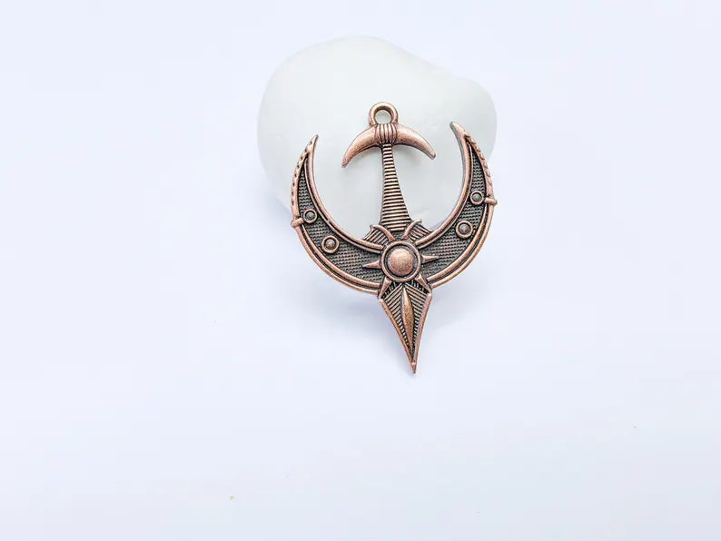 Mystical Bohemian Pendant, Mythology Crescent Charm, Tuareg Charm, Earring Charm, Gothic Pendant, Antique Copper Plated Zamac 50x38mm G36849