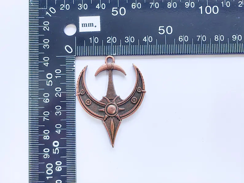 Mystical Bohemian Pendant, Mythology Crescent Charm, Tuareg Charm, Earring Charm, Gothic Pendant, Antique Copper Plated Zamac 50x38mm G36849