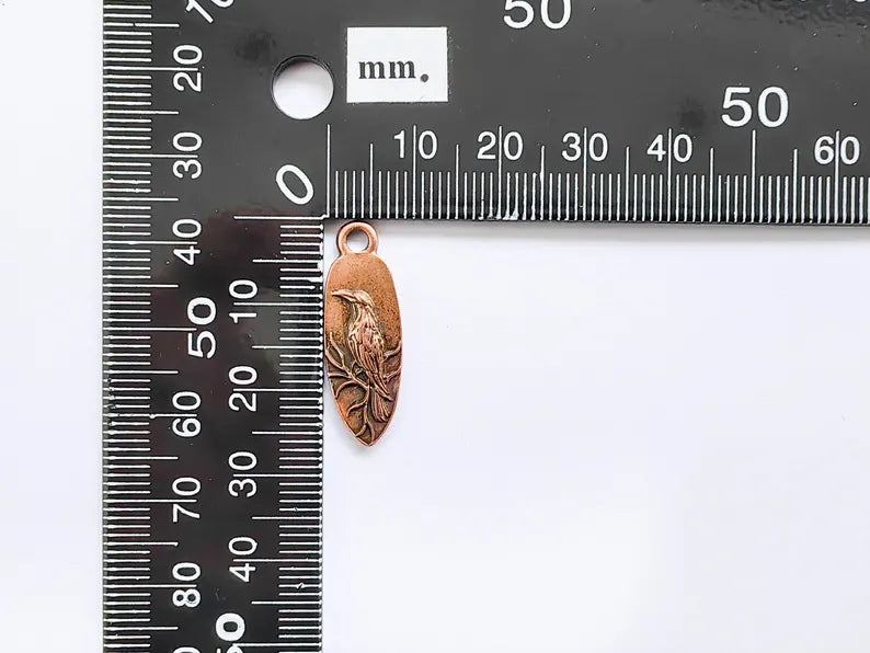 4 Raven Charm Pendant, Gothic Boho Charm, Nature Earring Charm, Mystical Bird, Necklace Parts, Antique Copper Plated Zamac 26x9mm G36853