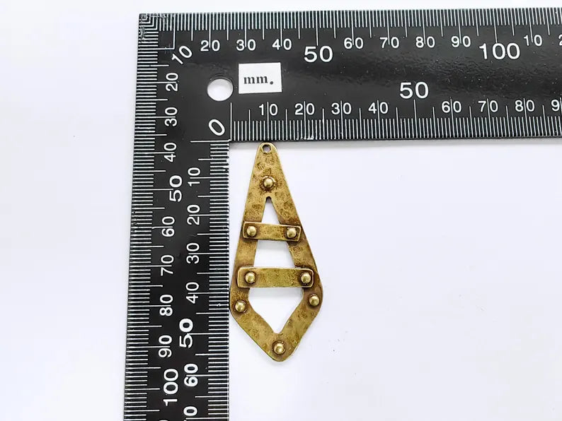 Hammered Dangle Charms, Boho Charms, Earring Charms, Rustic Pendant, Necklace Parts, Antique Bronze Plated Zamac 56x23mm G36855