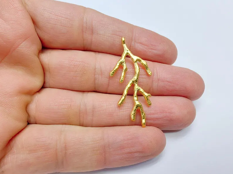 Coral Charms, Coral Branch Charm, Reef Charm, Gold Plated Charms (43x20mm) G36885