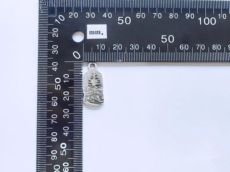 Pine Tree Rocky, Mountain Charms, Forest Landscape Pendant, Nature Pendant Boho Earring Charms, Antique Silver Plated 26x12mm G36887