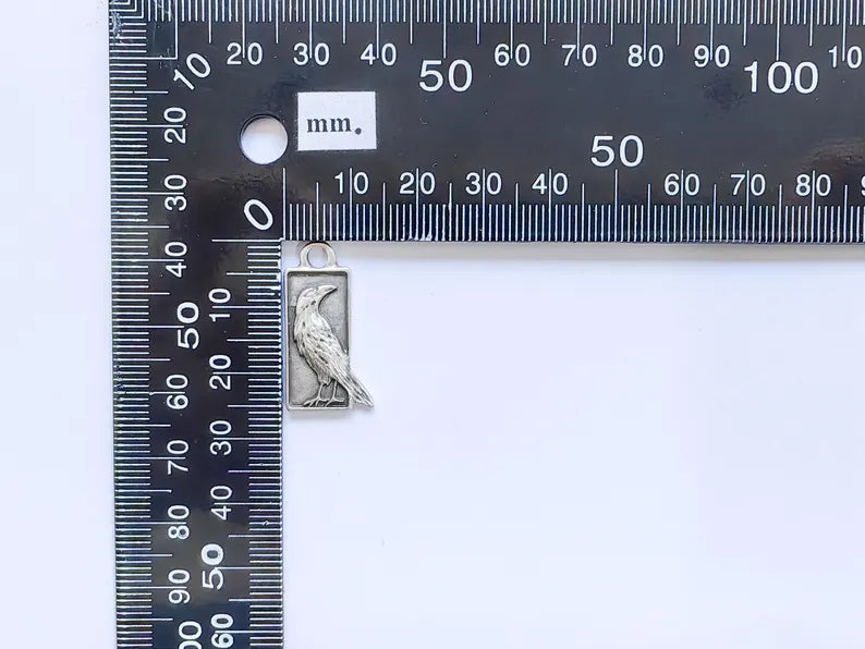 4 Raven Charm Pendant, Gothic Boho Charm, Nature Earring Charm, Mystical Bird, Necklace Parts, Antique Silver Plated Zamac 25x10mm G36888