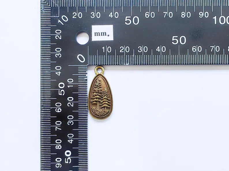 2 Pine Tree Forest Stars Charms, Nature Pendant Boho Earring Charms, Dangle Pendant, Necklace Part, Antique Bronze Plated Zamac 30x14mm G36889
