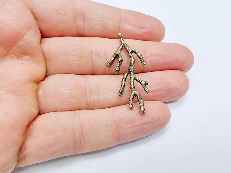 2 Coral Branch Charms, Antique Bronze Plated, DIY Charms (43x20mm) G36891