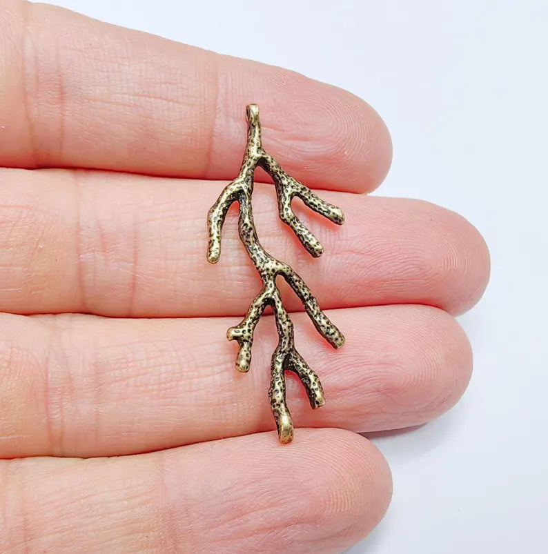 2 Coral Branch Charms, Antique Bronze Plated, DIY Charms (43x20mm) G36891
