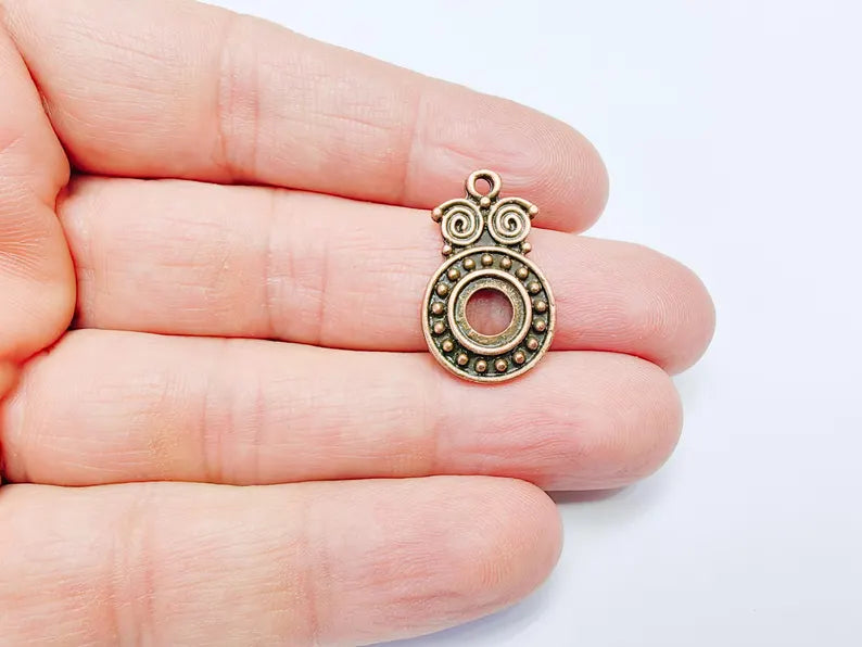 2 Copper Pendant Blank, Charms Bezel, Boho Earring Charms, Dangle Pendant, Necklace Part, Antique Copper Plated 29x16mm (8mm blank) G36896