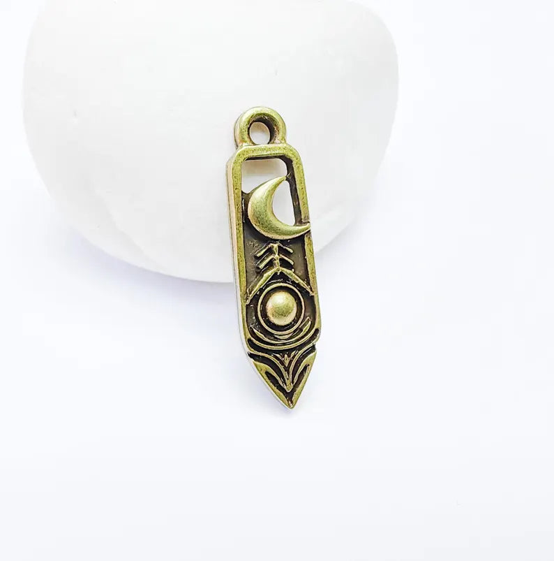 2 Crescent Moon and Orb Charms, Cosmic Pendant, Moon Earring Charms, Night Sky Boho Charms, Antique Bronze Plated Zamac 33x9mm G36898