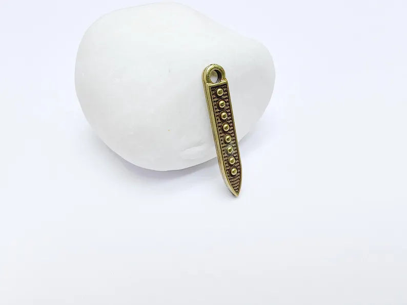 5 Antique Bronze Bar Charm, Earring Charm, Boho Pendant Charm, Dangle Bracelet Charm, Necklace Parts, Antique Bronze Plated 31x5mm G36858