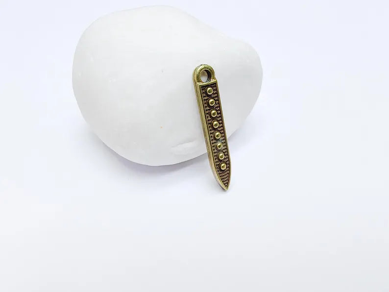 5 Antique Bronze Bar Charm, Earring Charm, Boho Pendant Charm, Dangle Bracelet Charm, Necklace Parts, Antique Bronze Plated 31x5mm G36858