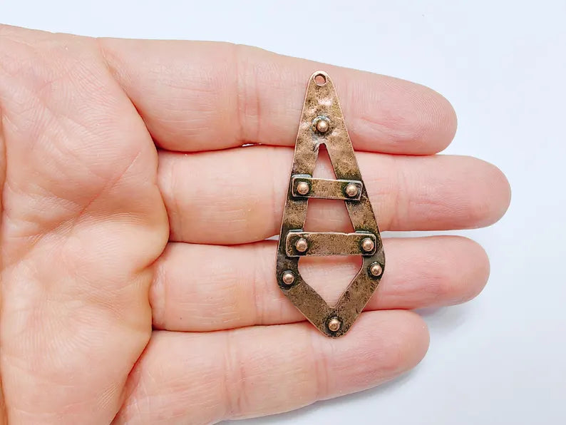 Hammered Dangle Charms, Boho Charms, Earring Charms, Rustic Pendant, Necklace Parts, Antique Copper Plated Zamac 56x23mm G36860