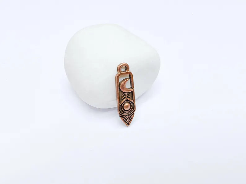 2 Crescent Moon and Orb Charms, Cosmic Pendant, Moon Earring Charms, Night Sky Boho Charms, Antique Copper Plated Zamac 33x9mm G36861