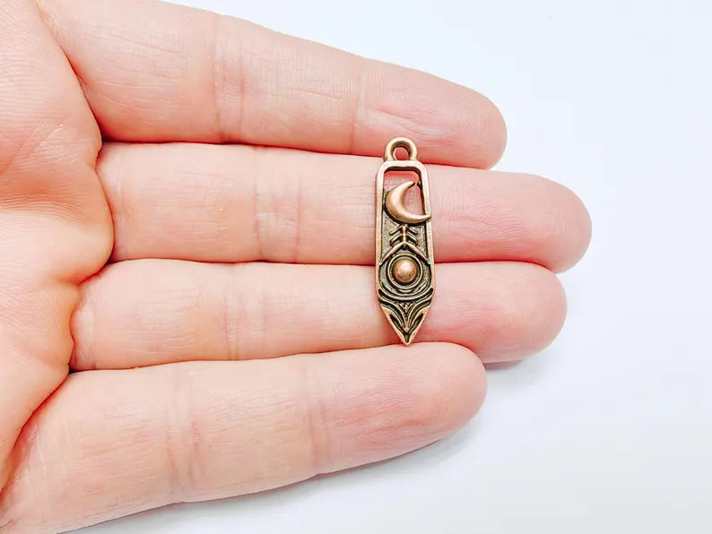 2 Crescent Moon and Orb Charms, Cosmic Pendant, Moon Earring Charms, Night Sky Boho Charms, Antique Copper Plated Zamac 33x9mm G36861