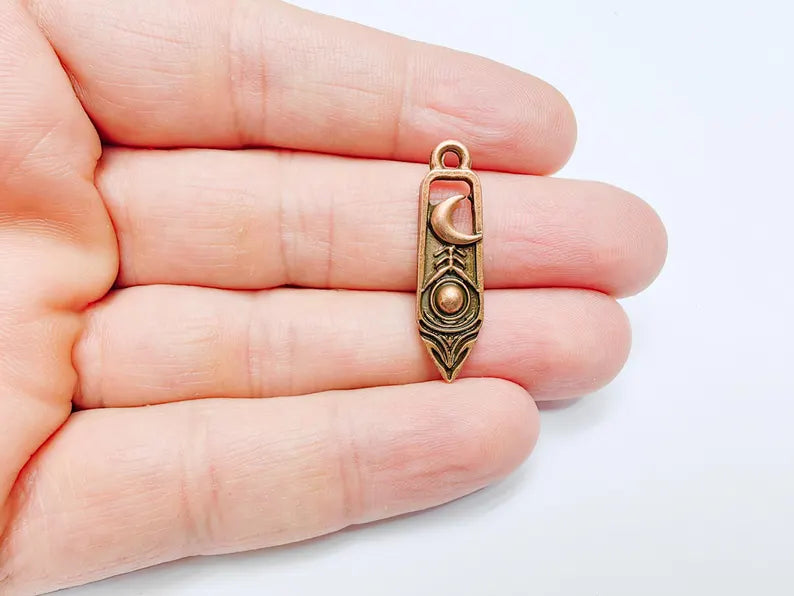 2 Crescent Moon and Orb Charms, Cosmic Pendant, Moon Earring Charms, Night Sky Boho Charms, Antique Copper Plated Zamac 33x9mm G36861