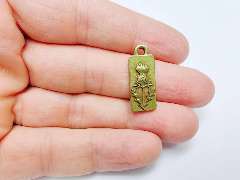 2 Flower Charms, Earring Charms, Bohemian Necklace Parts, Floral Charm for Nature Inspired Jewelry, Antique Bronze Plated 26x10mm G36862