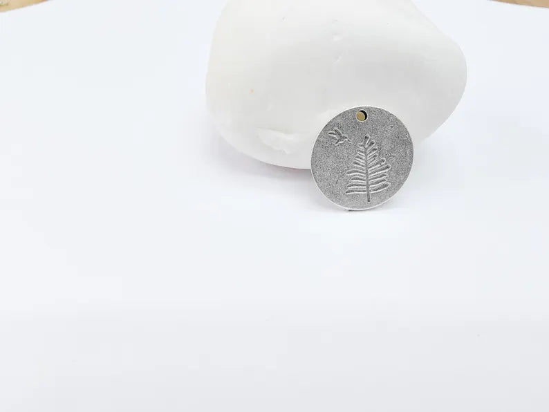 4 Tree and Bird Charms, Round Boho Charm, Earring Charm, Dangle Pendant, Necklace Parts, Antique Silver Plated Metal 17mm G36869