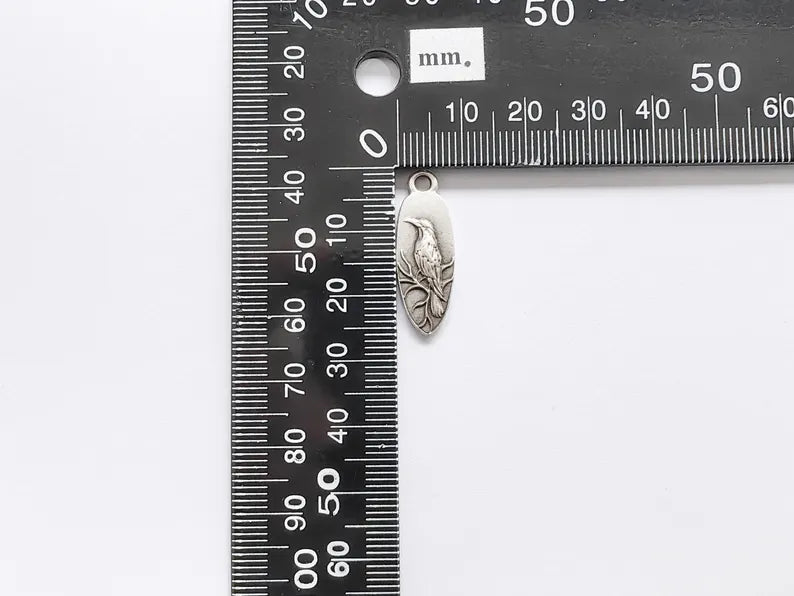 4 Raven Charm Pendant, Gothic Boho Charm, Nature Earring Charm, Mystical Bird, Necklace Parts, Antique Silver Plated Zamac 26x9mm G36870
