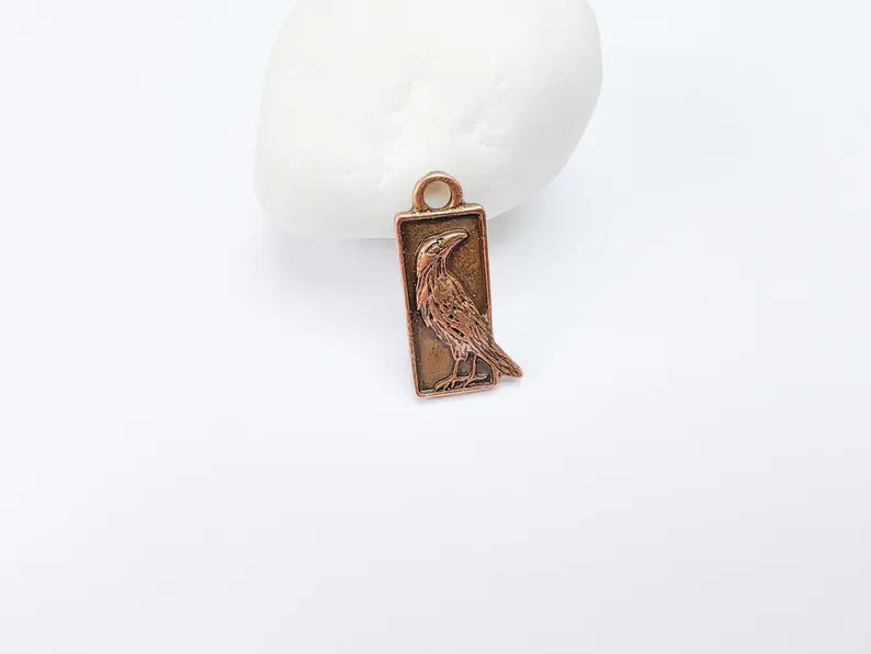 4 Raven Charm Pendant, Gothic Boho Charm, Nature Earring Charm, Mystical Bird, Necklace Parts, Antique Copper Plated Zamac 25x10mm G36875