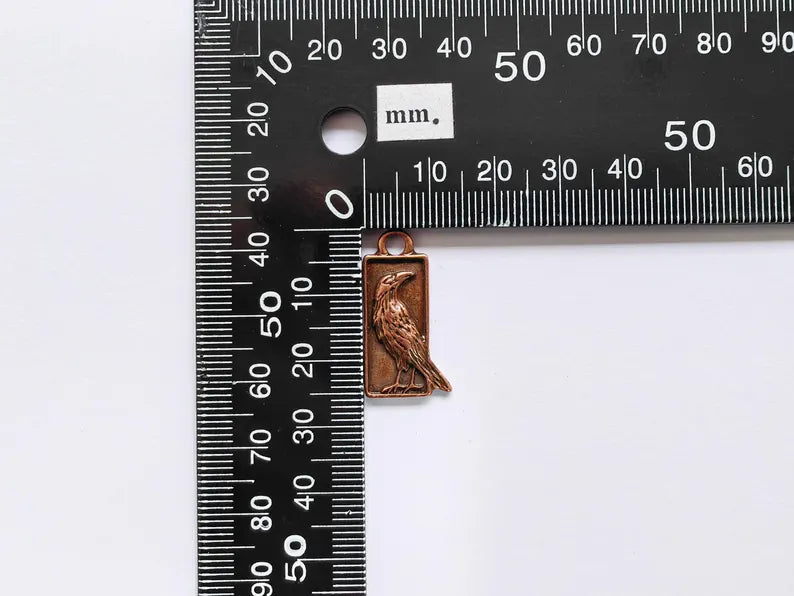 4 Raven Charm Pendant, Gothic Boho Charm, Nature Earring Charm, Mystical Bird, Necklace Parts, Antique Copper Plated Zamac 25x10mm G36875