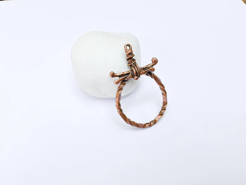 Barbed Wire Pendant, Boho Punk Charm, Twisted Metal Loop, Rustic Jewelry, DIY Necklace Craft Supply, Antique Copper Plated 50x33mm G36918