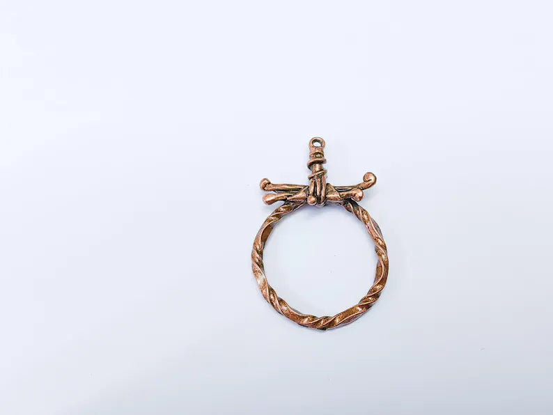 Barbed Wire Pendant, Boho Punk Charm, Twisted Metal Loop, Rustic Jewelry, DIY Necklace Craft Supply, Antique Copper Plated 50x33mm G36918