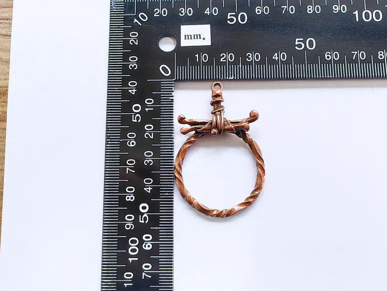 Barbed Wire Pendant, Boho Punk Charm, Twisted Metal Loop, Rustic Jewelry, DIY Necklace Craft Supply, Antique Copper Plated 50x33mm G36918