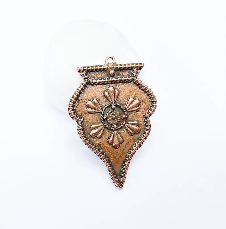 Ethnic Pendant, Tribal Boho Charm, Vintage Ornate Necklace, DIY Jewelry, Rustic Statement Craft Supply, Antique Copper Plated 55x38mm G36922