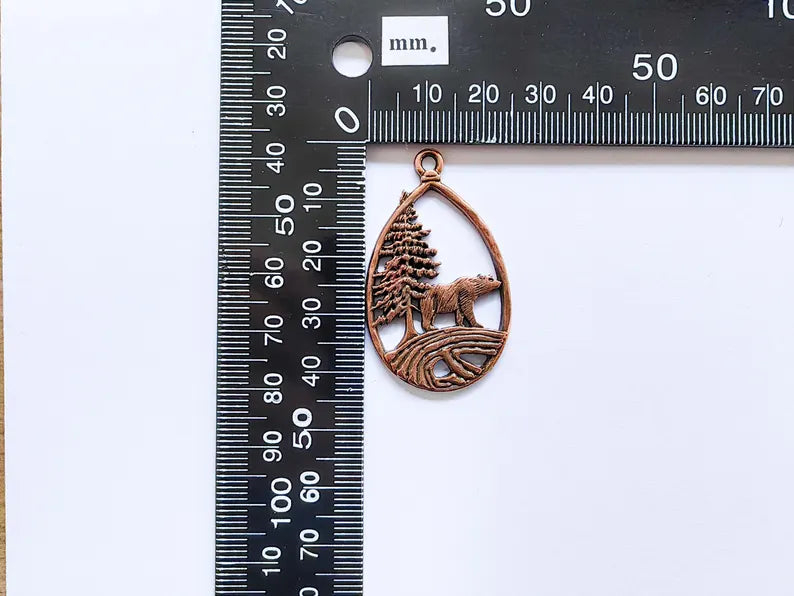 Bear Pendant, Forest Nature Charm, Polar Bear Wildlife Necklace, Rustic Boho Jewelry, Mountain Pendant, Antique Copper Plated 43x25mm G36923