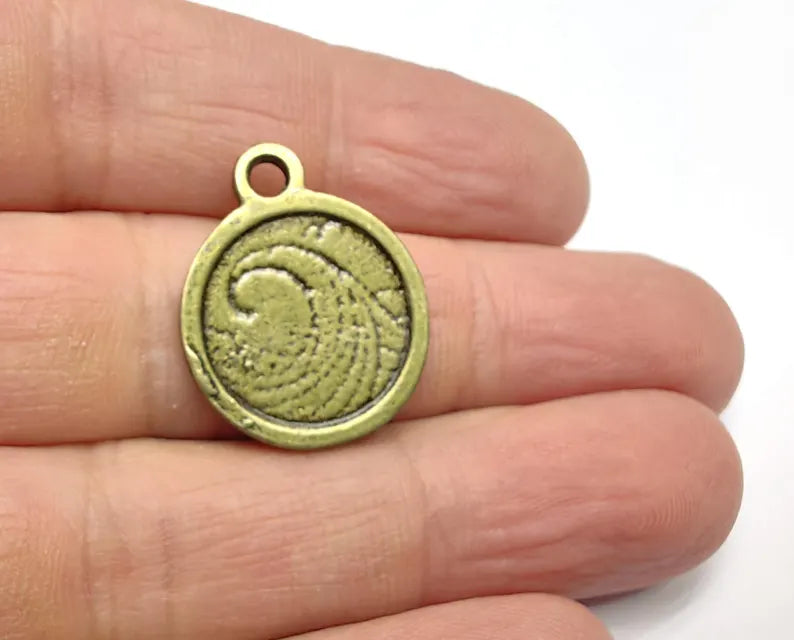 Ocean Wave Charm Pendant, Nautical Sea Charm, Beach Boho Earring Charms, Dangle Pendant, Antique Bronze Plated Zamac 24x20mm G36880