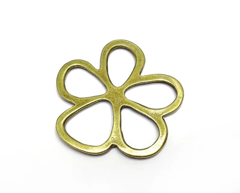 2 Daisy Flower Charms Antique Bronze Plated Charms (50x48mm) G36881