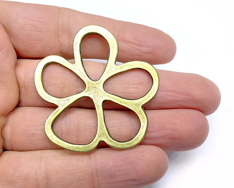 2 Daisy Flower Charms Antique Bronze Plated Charms (50x48mm) G36881