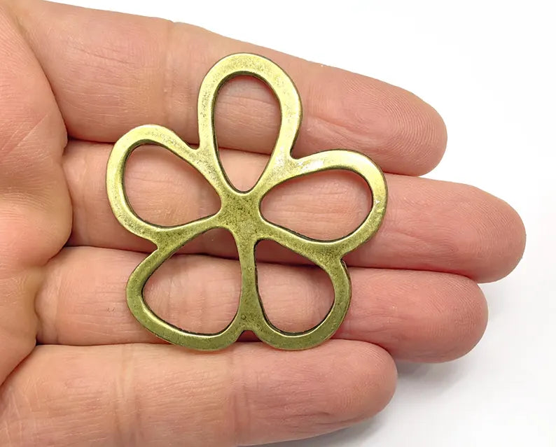 2 Daisy Flower Charms Antique Bronze Plated Charms (50x48mm) G36881