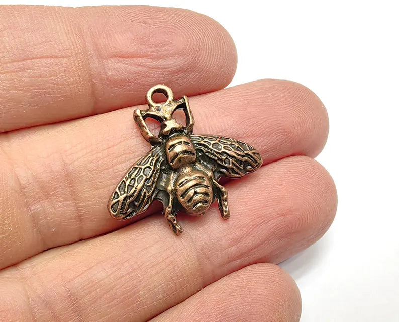 2 Bee Charms, Fly Charms Antique Copper Plated Pendant (27x23mm) G36882