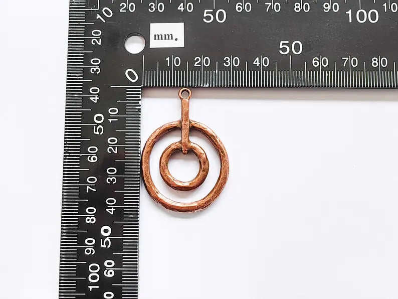 Double Circle Pendant, Geometric Boho Charm, Modern Minimalist Jewelry, DIY Rustic Necklace Craft, Antique Copper Plated 42x30mm G36925