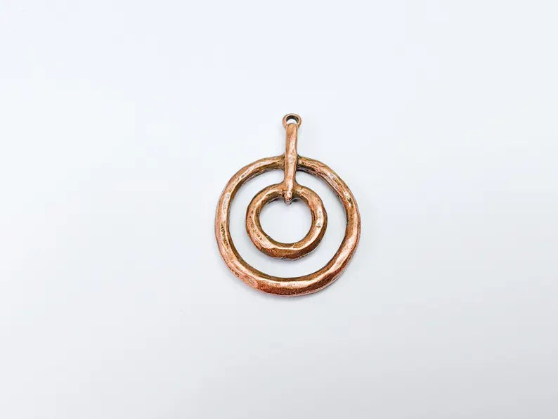 Double Circle Pendant, Geometric Boho Charm, Modern Minimalist Jewelry, DIY Rustic Necklace Craft, Antique Copper Plated 42x30mm G36925
