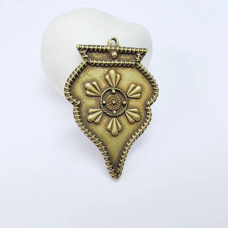 Ethnic Pendant, Tribal Boho Charm, Vintage Ornate Necklace, DIY